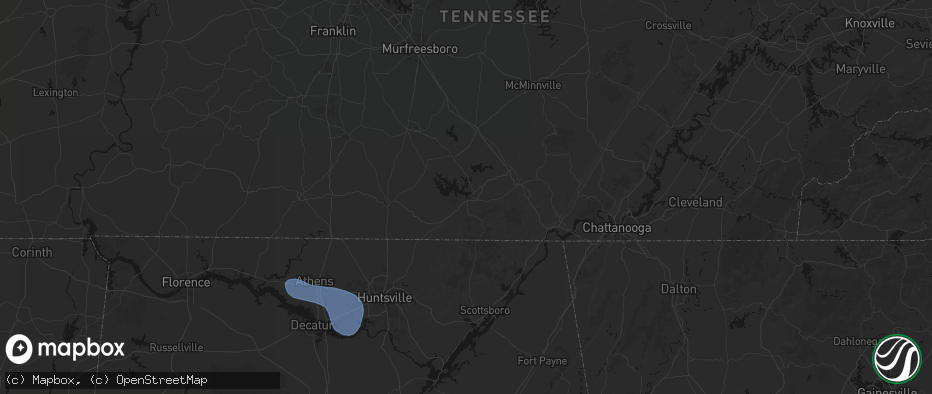 Hail map in Winchester, TN on July 3, 2026