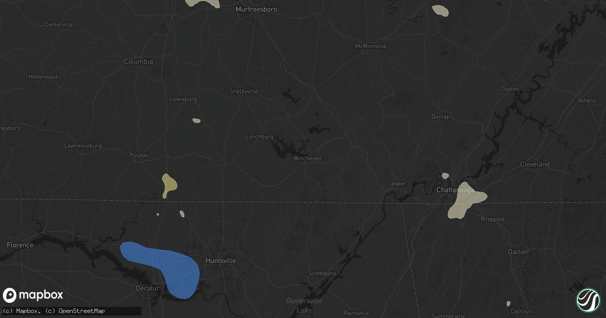 Hail map in Winchester, TN on July 3, 2026