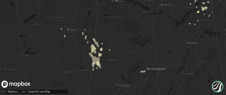 Hail map in Winfield, AL on July 3, 2026