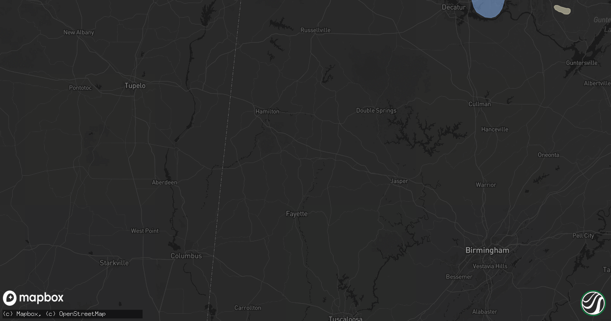 Hail map in Winfield, AL on July 3, 2026