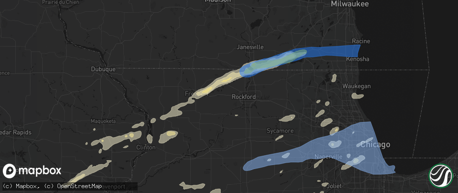 Hail map in Winnebago, IL on July 3, 2026