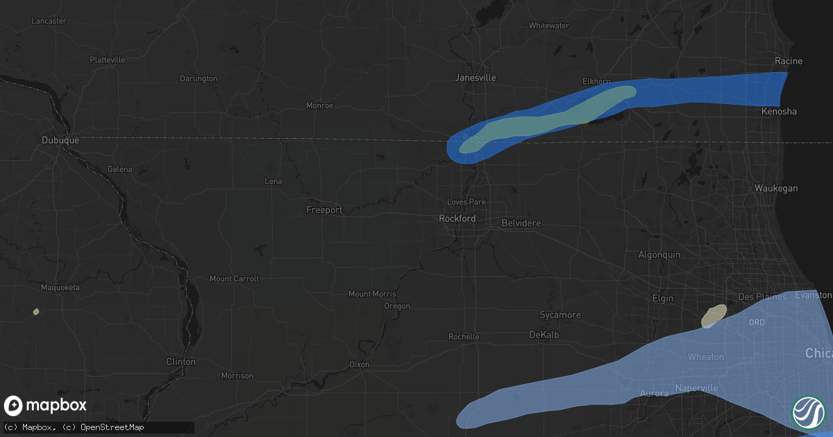 Hail map in Winnebago, IL on July 3, 2026