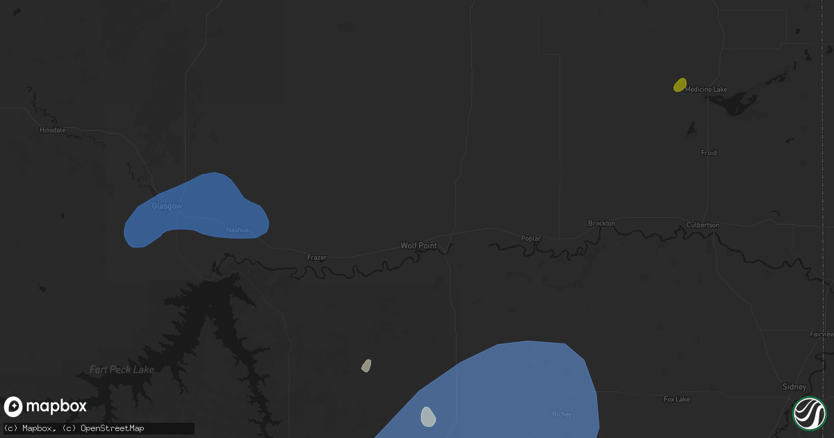 Hail map in Wolf Point, MT on July 3, 2026