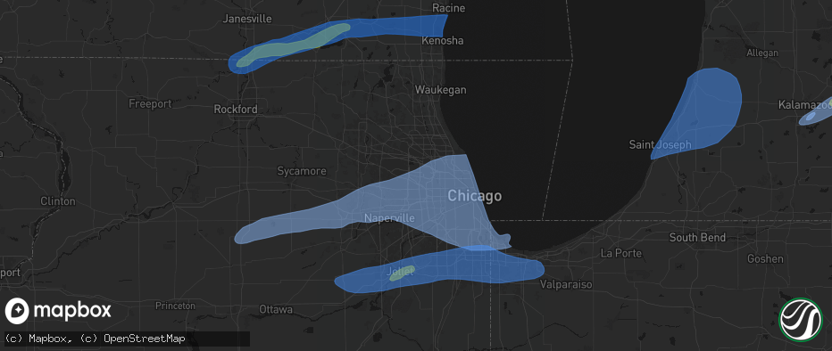Hail map in Wood Dale, IL on July 3, 2026