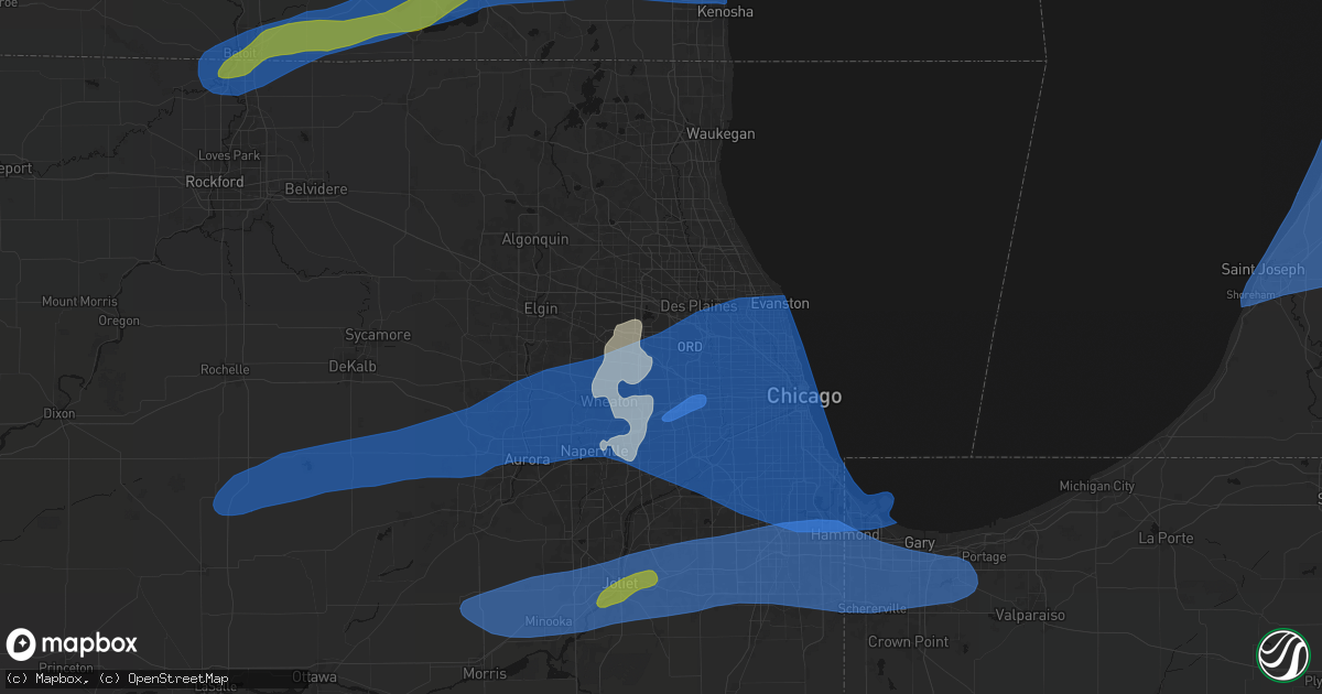Hail map in Wood Dale, IL on July 3, 2026