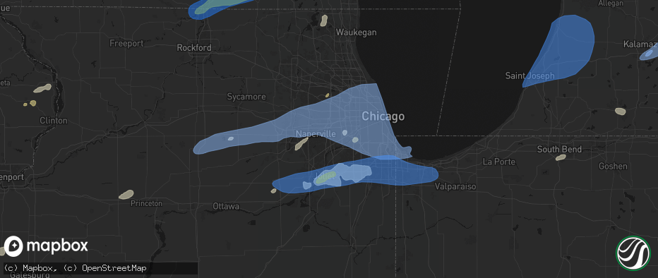 Hail map in Woodridge, IL on July 3, 2026