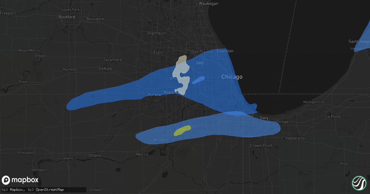 Hail map in Woodridge, IL on July 3, 2026