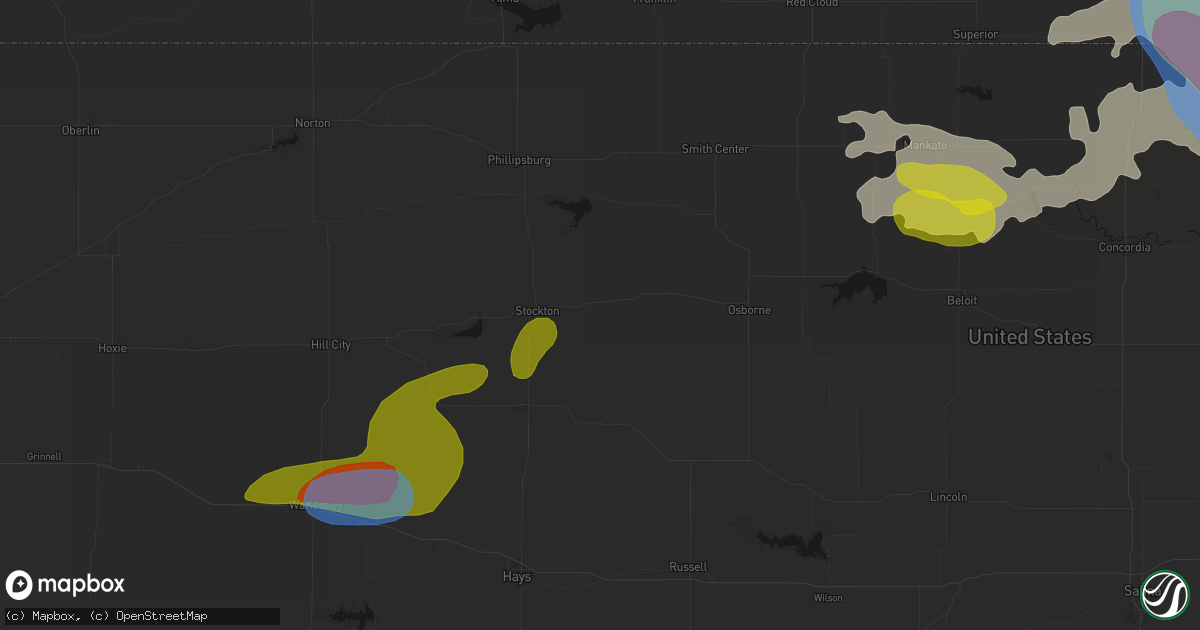 Hail map in Woodston, KS on July 3, 2026