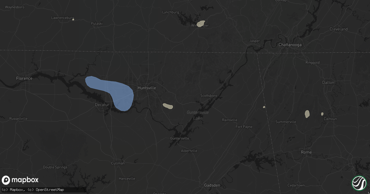 Hail map in Woodville, AL on July 3, 2026