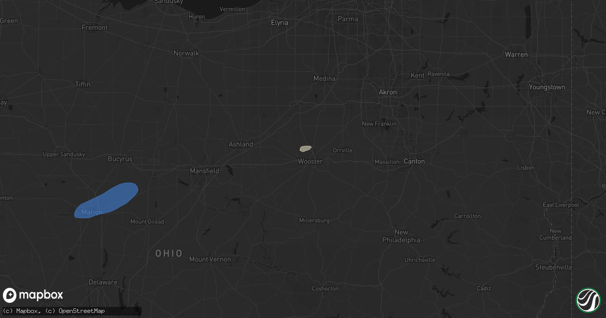 Hail map in Wooster, OH on July 3, 2026