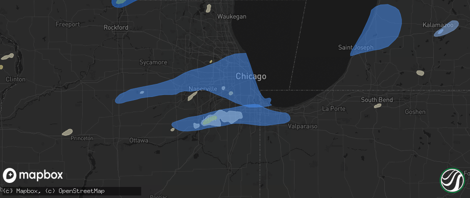 Hail map in Worth, IL on July 3, 2026