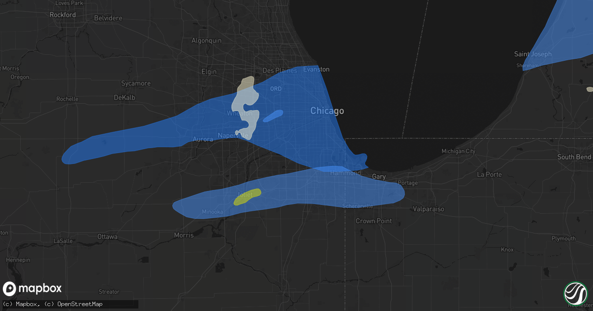Hail map in Worth, IL on July 3, 2026