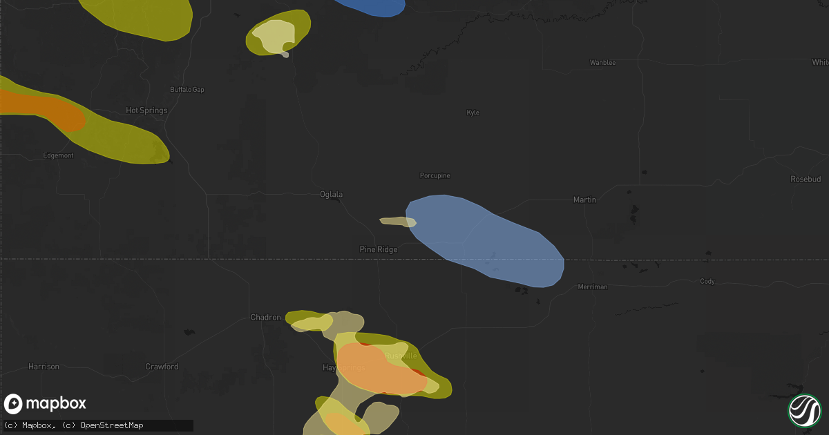 Hail map in Wounded Knee, SD on July 3, 2026