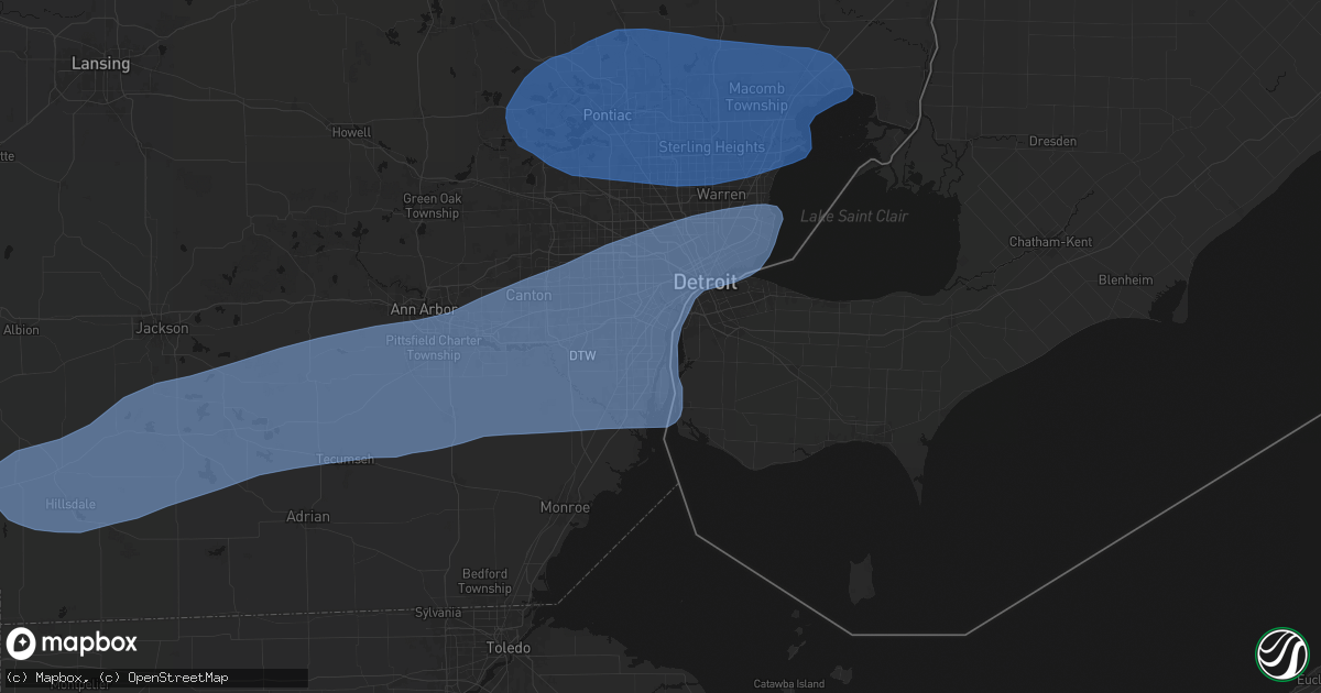 Hail map in Wyandotte, MI on July 3, 2026