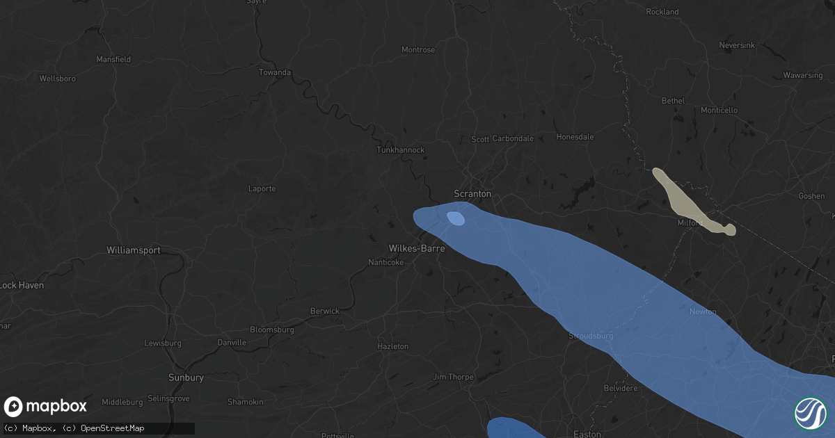 Hail map in Wyoming, PA on July 3, 2026