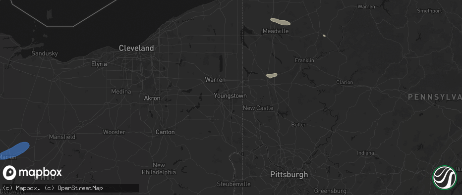 Hail map in Youngstown, OH on July 3, 2026