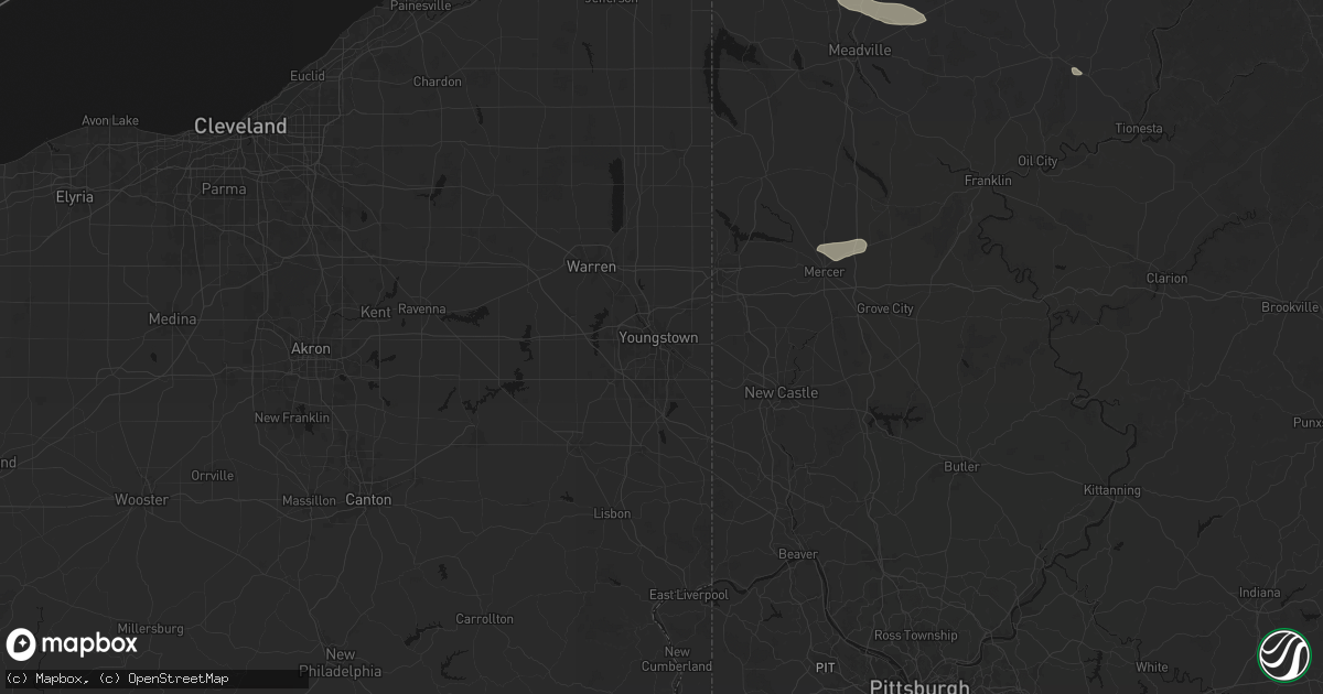 Hail map in Youngstown, OH on July 3, 2026