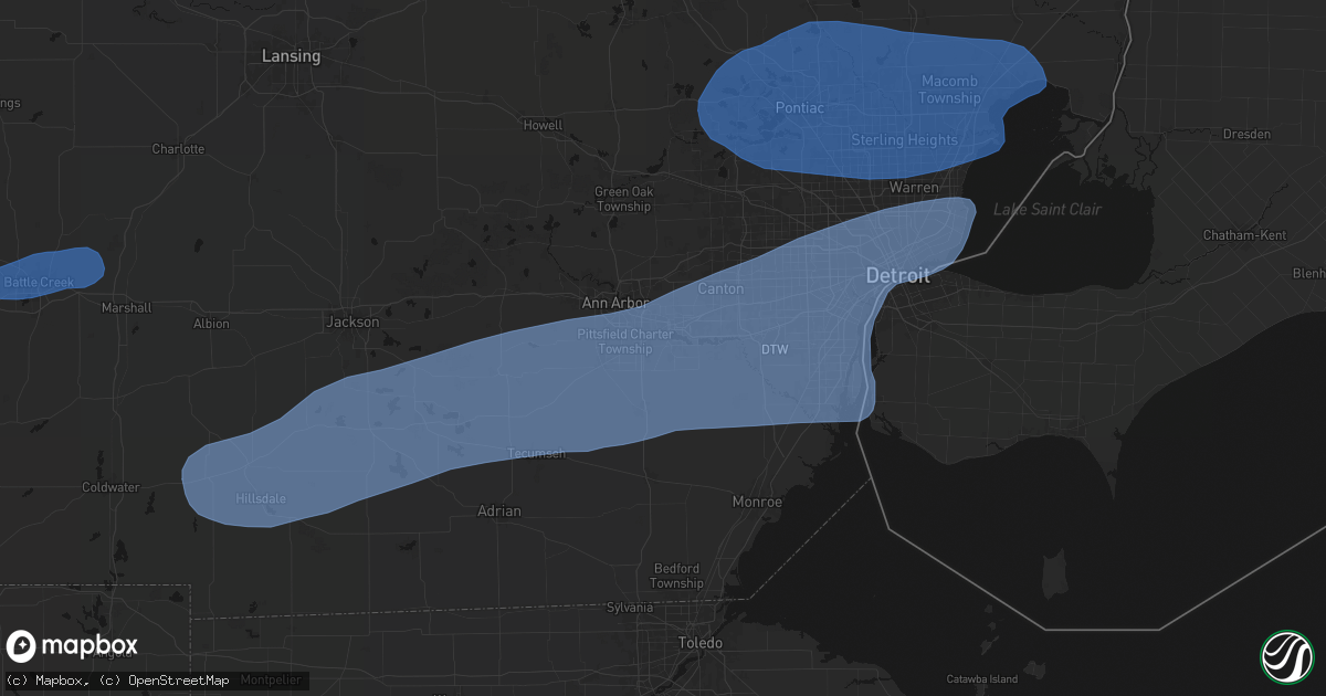 Hail map in Ypsilanti, MI on July 3, 2026