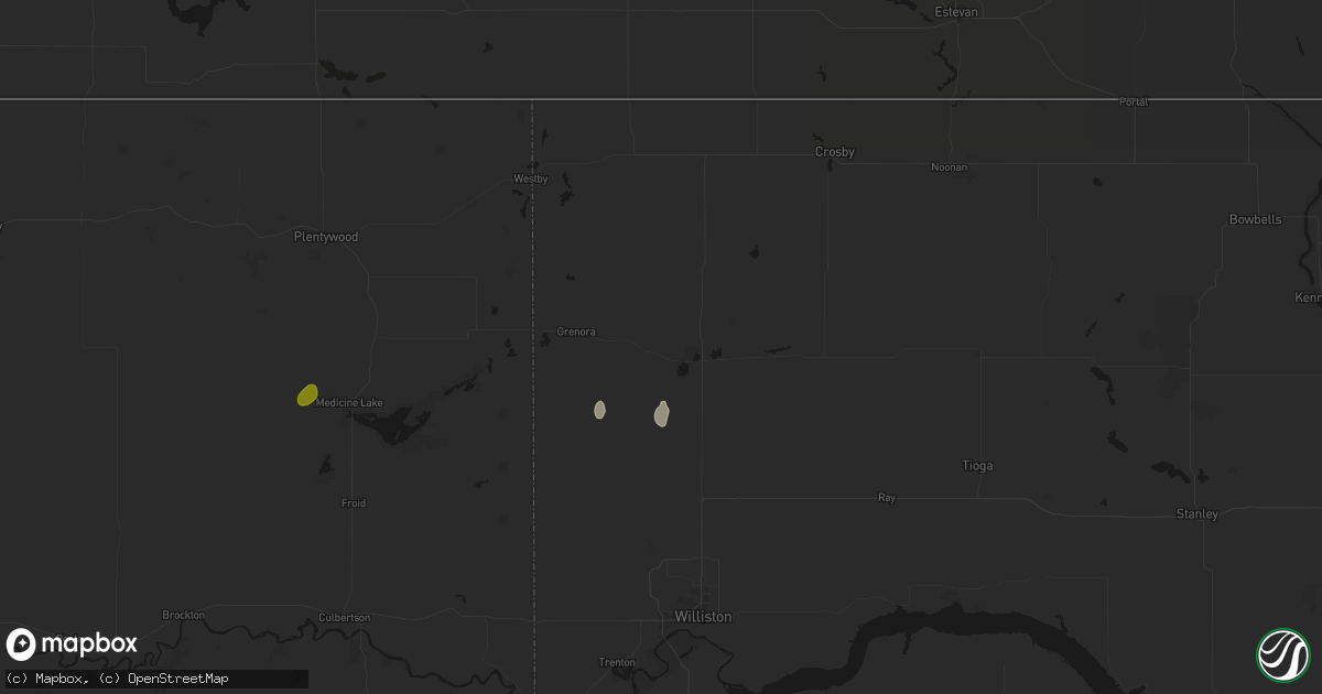 Hail map in Zahl, ND on July 3, 2026