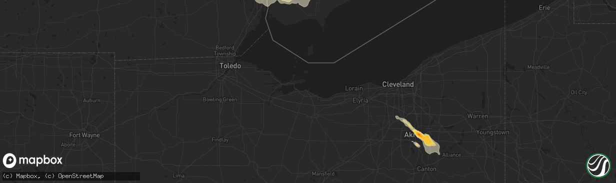 Hail map in Akron, OH on July 4, 2012