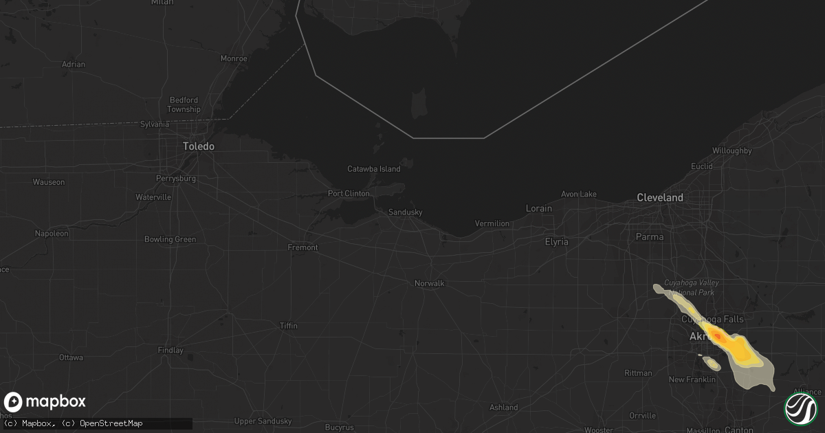 Hail map in Akron, OH on July 4, 2012