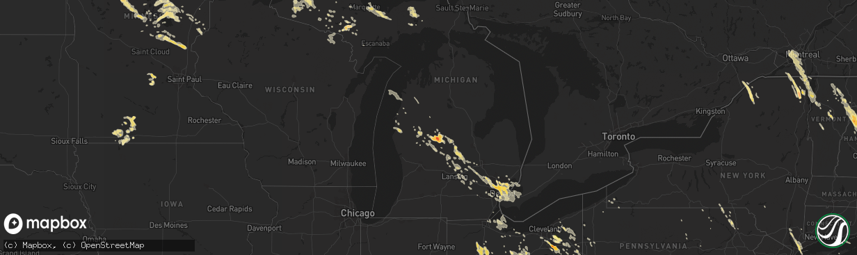 Hail map in Michigan on July 4, 2012