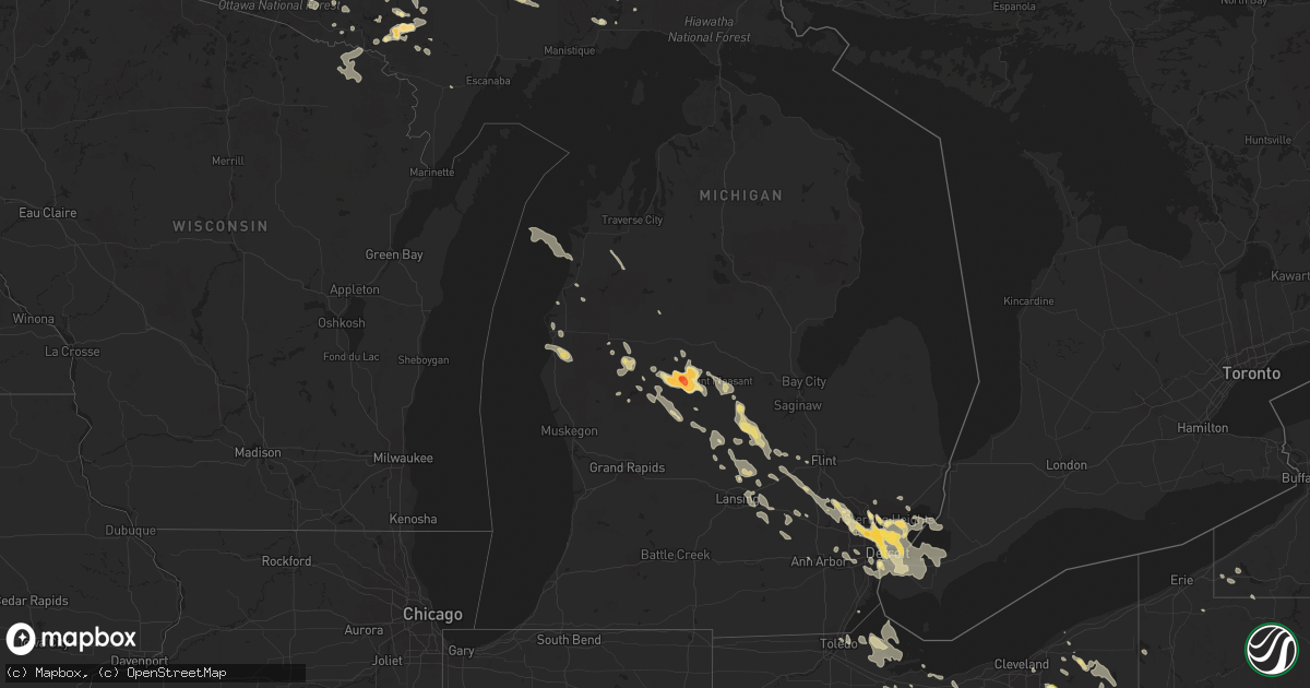 Hail map in Michigan on July 4, 2012