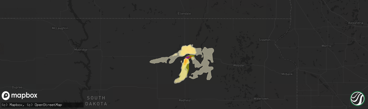 Hail map in Aberdeen, SD on July 4, 2015