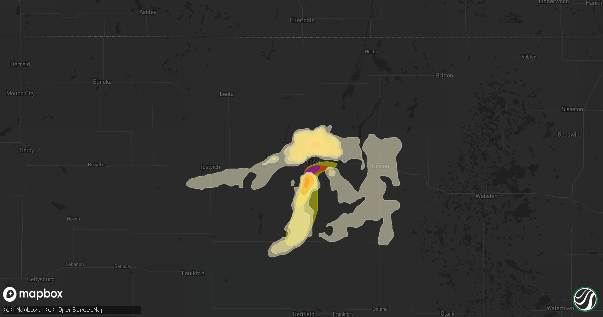 Hail map in Aberdeen, SD on July 4, 2015
