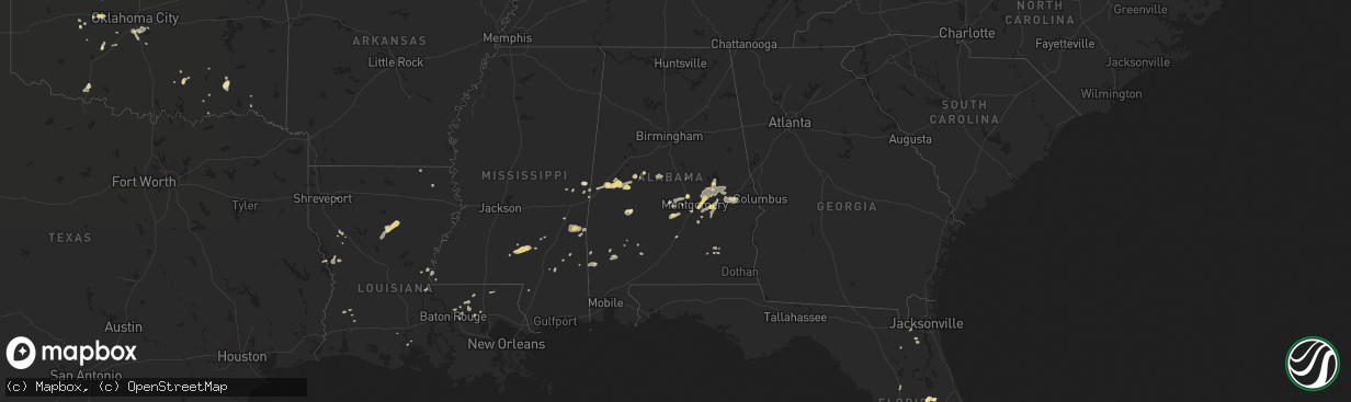 Hail map in Alabama on July 4, 2015