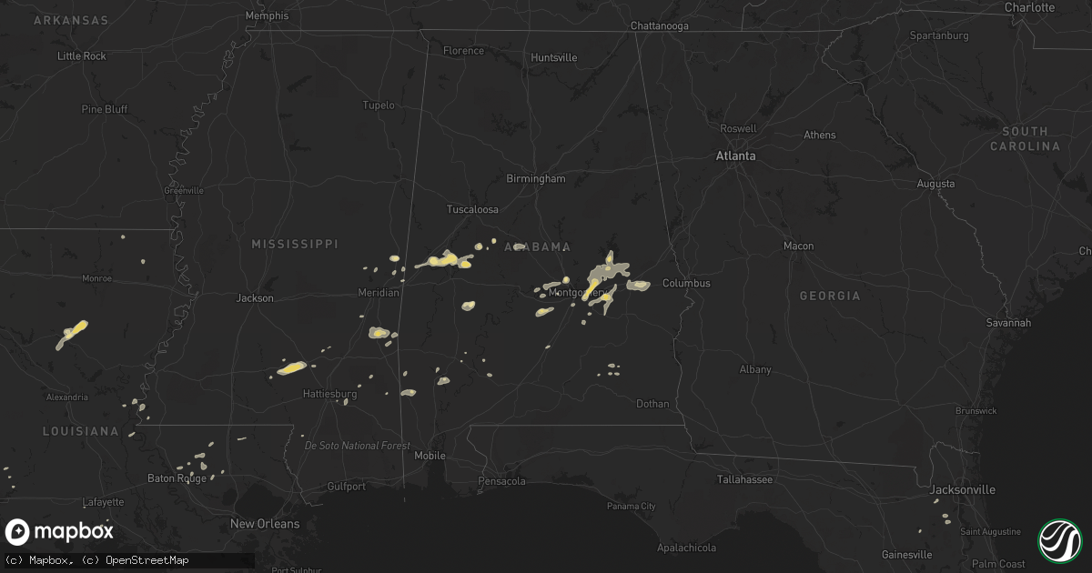 Hail map in Alabama on July 4, 2015