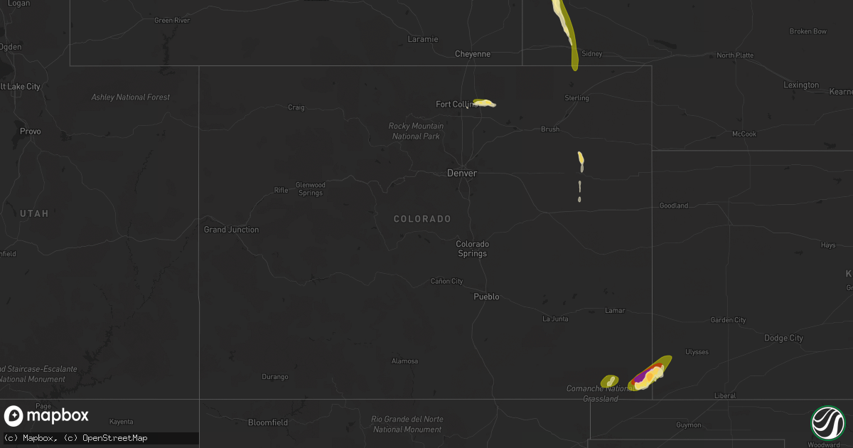 Hail map in Colorado on July 4, 2015