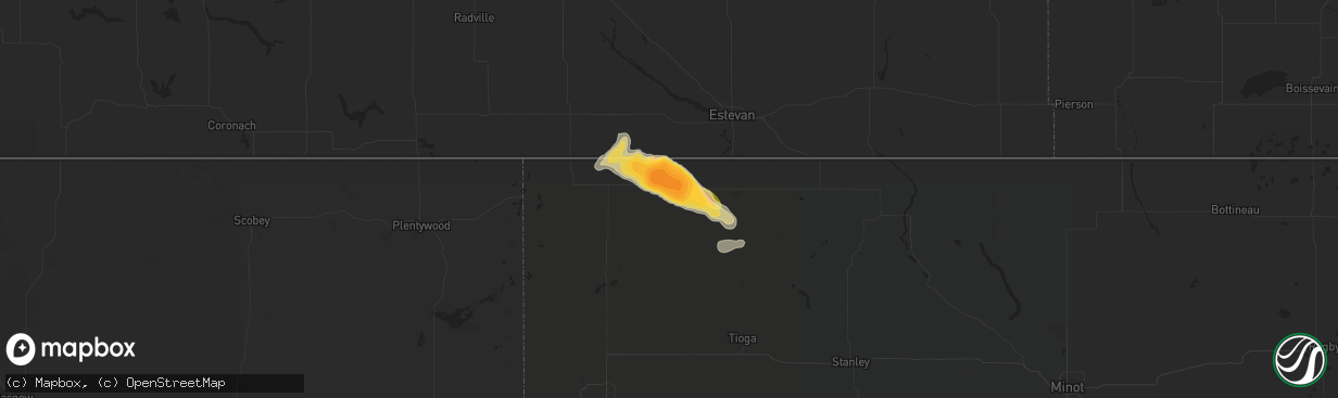 Hail map in Crosby, ND on July 4, 2015