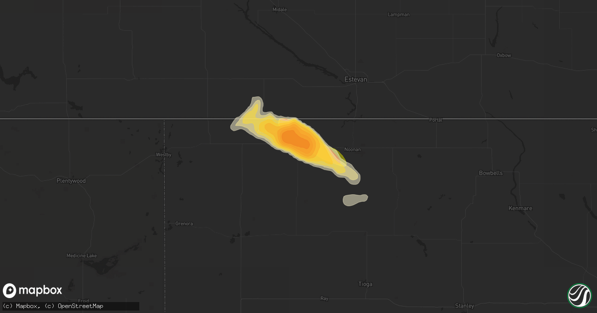 Hail map in Crosby, ND on July 4, 2015