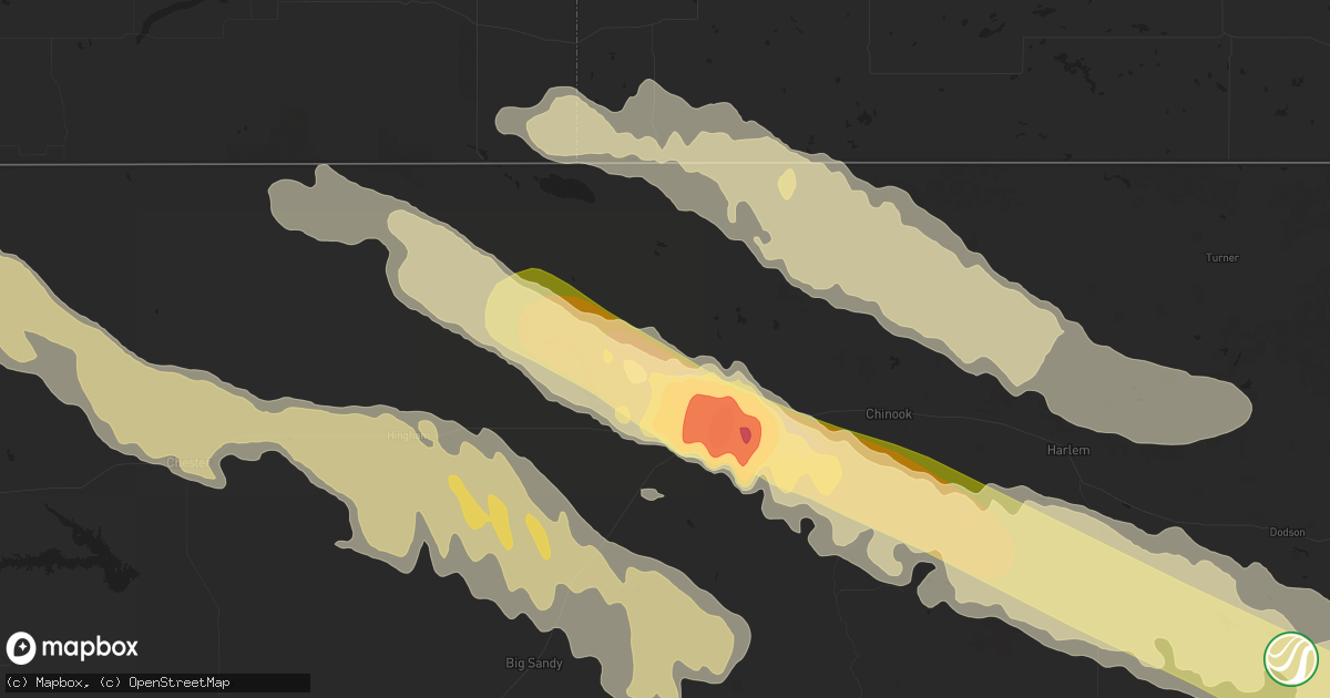 Hail map in Havre, MT on July 4, 2015