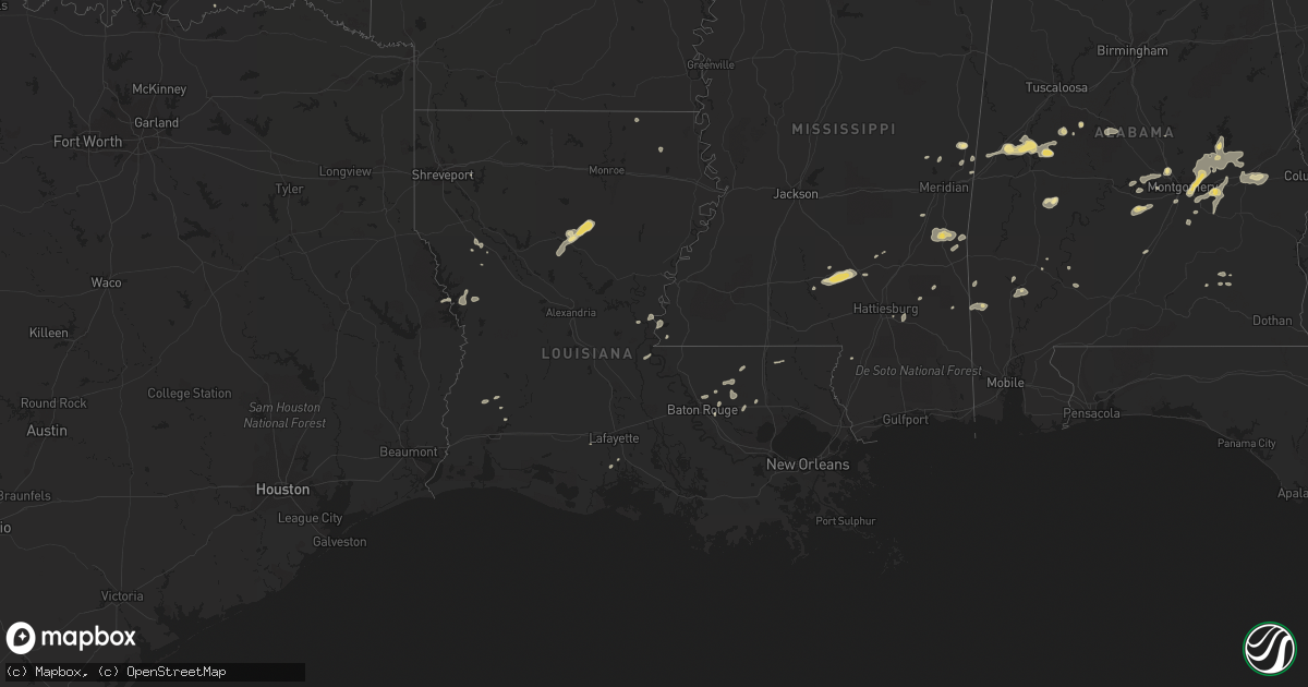 Hail map in Louisiana on July 4, 2015