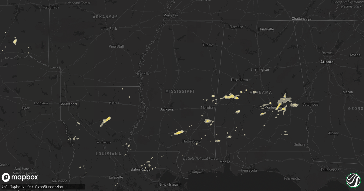 Hail map in Mississippi on July 4, 2015