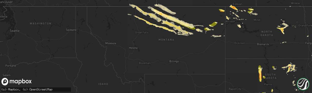 Hail map in Montana on July 4, 2015