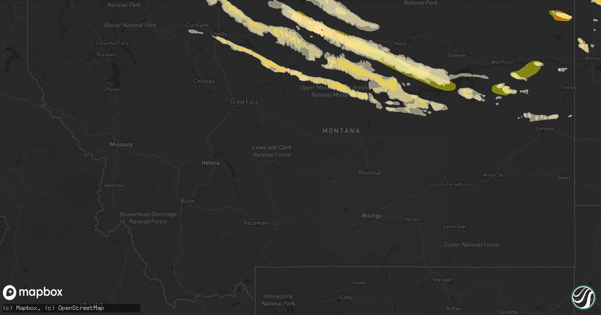 Hail map in Montana on July 4, 2015