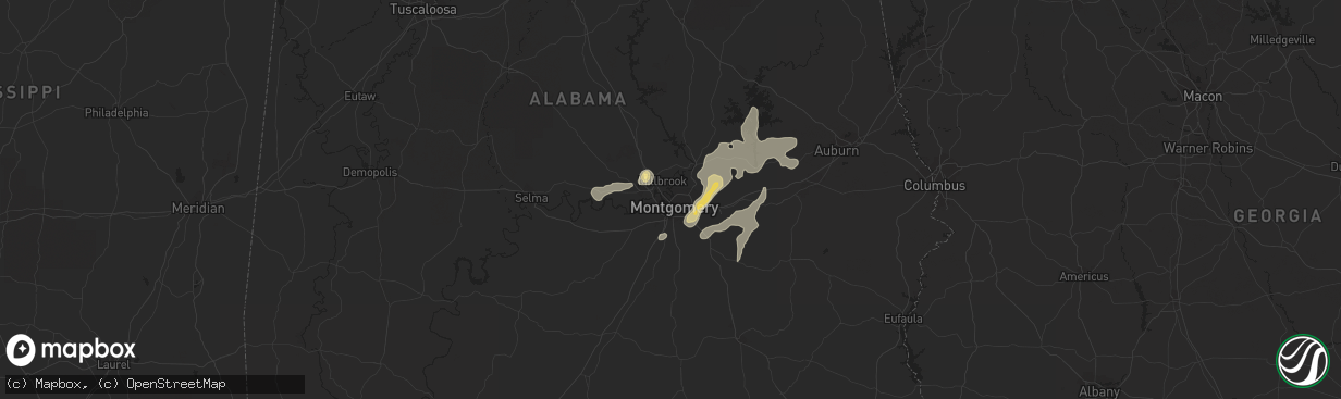 Hail map in Montgomery, AL on July 4, 2015