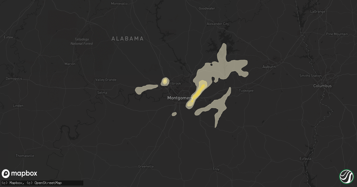 Hail map in Montgomery, AL on July 4, 2015