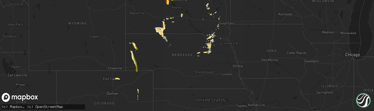 Hail map in Nebraska on July 4, 2015