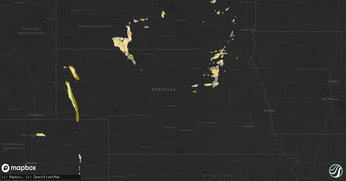 Hail map in Nebraska on July 4, 2015