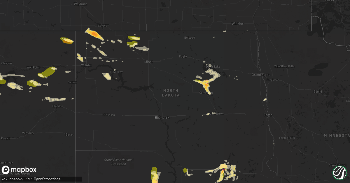 Hail map in North Dakota on July 4, 2015