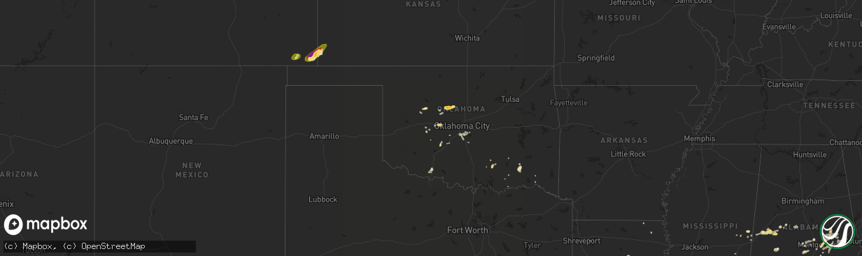 Hail map in Oklahoma on July 4, 2015