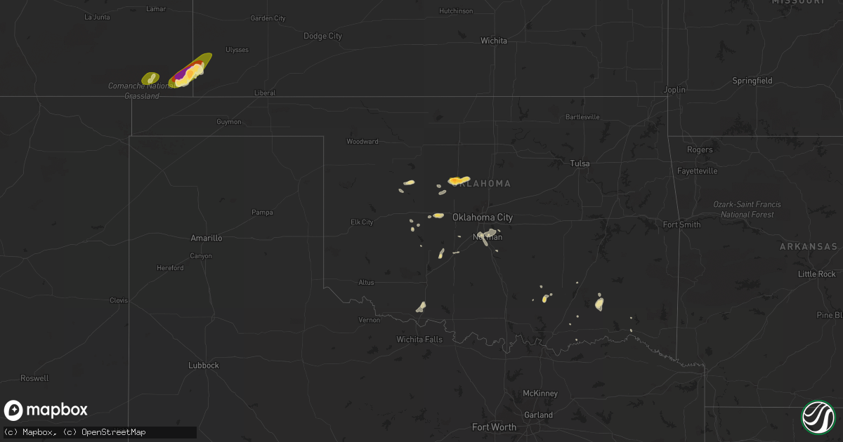 Hail map in Oklahoma on July 4, 2015