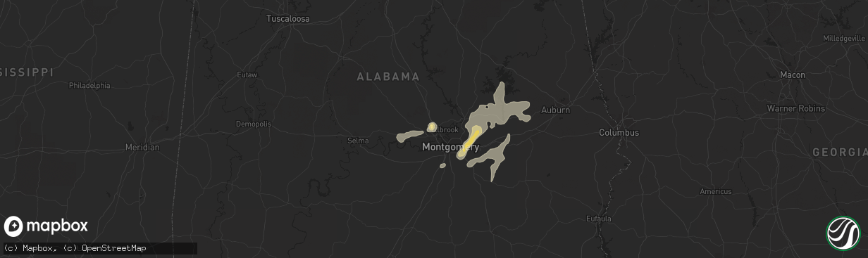 Hail map in Prattville, AL on July 4, 2015