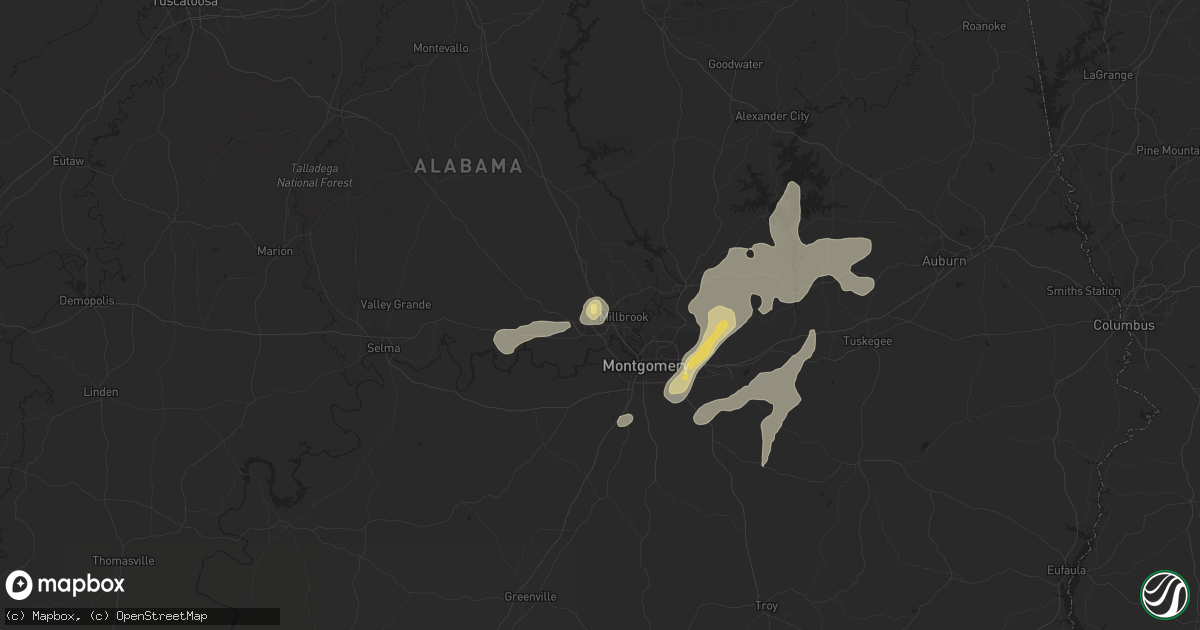 Hail map in Prattville, AL on July 4, 2015