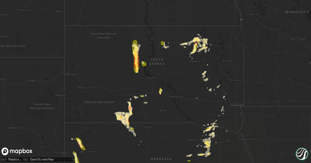 Hail map in South Dakota on July 4, 2015