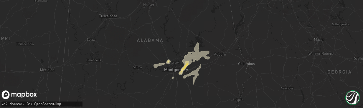 Hail map in Wetumpka, AL on July 4, 2015